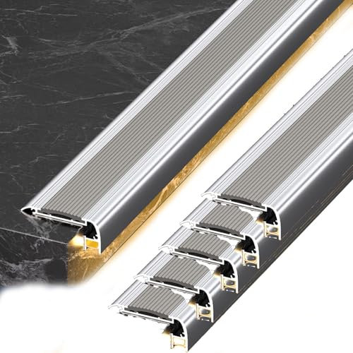 WLCGYD Treppenkantenprofil Kantenschutz LED-Aluminiumkanal Für Treppen, 92–110 cm Lange Stufen, Trittstufenkantenleiste/Treppenkantenleiste, Treppenkantenschutz(3pc Grey,L-100cm(40))