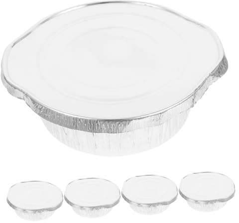 TOYANDONA 5pièces Lot de Barquettes Rondes Aluminium avec Couvercles Plats à Four Jetables pour Cuisson Préparation des Repas
