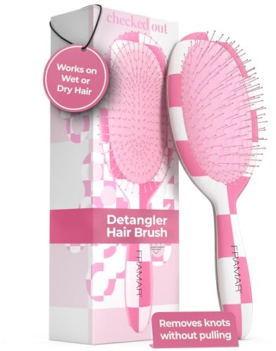 FRAMAR Spazzola Capelli Bagnati - Spazzola Districante Per Capelli Ricci, Spazzola Per Capelli Bagnati, Districante, Spazzola Donna - Rosa - a Scacchi