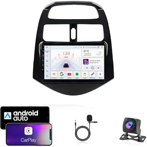 Autoradio Android 14 Double Din avec écran tactile pour Chevrolet Spark Beat 2010-2014, avec Bluetooth, navigation GPS, WiFi, radio FM, USB/SWC/Plug and Play, compatible Carplay et Android Auto + ca