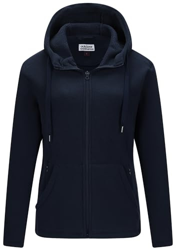 Outdoor Ventures Damen Fleecejacke mit Durchgehendem | 6 Taschen, Reißverschluss Hoodie, Warm, Leicht, Atmungsaktiv, Weich, Sweatjacke, Langarm Kapuzenjacke, Wandern, Outdoor