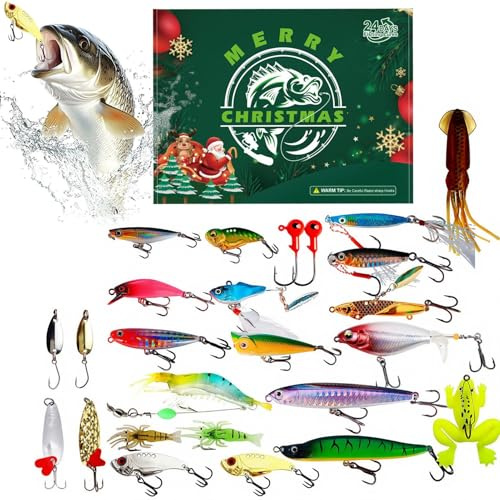 Advent, 24 Tage Adventskalender Weihnachten | Realistische Köder | Für Barsch Forelle See Fluss Bach Salzwasser Stier Männer Vater Sohn