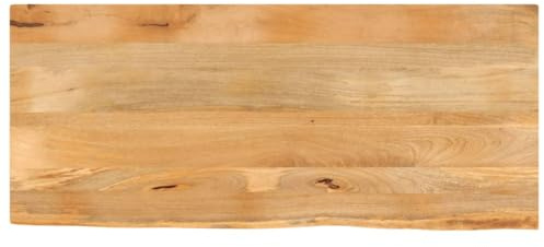 QJBSAVVA Tischplatte Mangoholz 140x60x3,8 cm mit Baumkante Massivholzplatte als Schreibtischplatte Arbeitsplatte Küche rustikal modern für Esszimmer Büro und Wintergarten