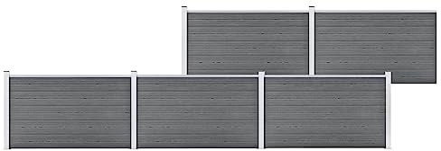 Clôture de jardin WPC - 872 x 106 cm - Gris - Brise-vue pour l'extérieur - Composés en bois et plastique - Panneaux de clôture robustes - Système extensible pour jardin et terrasse