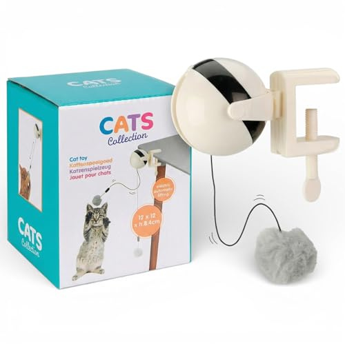 MIJOMA Giocattolo elettrico per gatti con movimento automatico su e giù - gioco interattivo con palla di peluche e morsetto da tavolo per gatti - alimentato a batteria