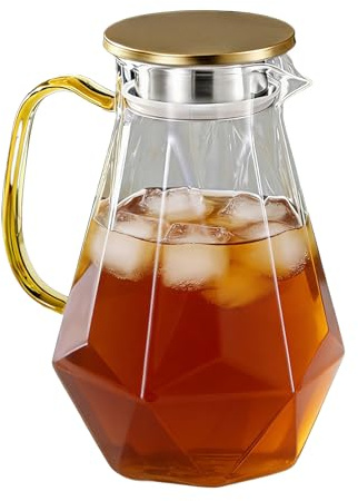 Glass Pitcher, Waters Pitcher with Lids, 1.5l Beverage Container with Secure Lids, Borosilicate Glass Construction, Leakproof Drink Dispenser Design, Cold and Hot Beverage Serving