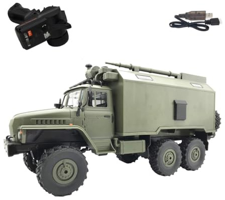 ToyGhillied RC Militär LKW 1:16, Ferngesteuerter Ural Laster mit Proportionalsteuerung, Vollgefedertes Offroad Fahrzeug, LED-Licht & 180er Motor, Retro Militärfahrzeug Modellbau, Grün