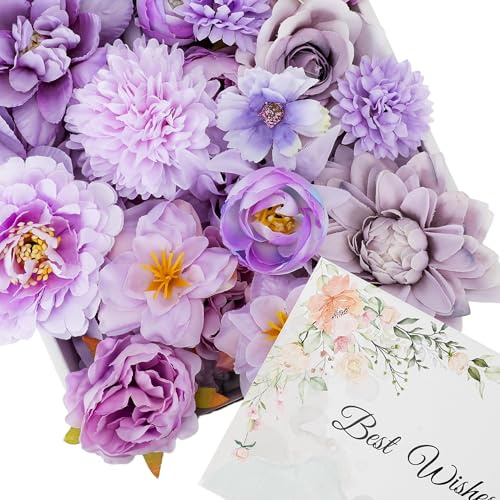 SurezoTich Purple Silk Flowers, Artificial Flower Combo Box Set | with Stems for Bridal Wedding Bouquets, Table Centerpieces Decor, Floral Arrangement Home Decor, Purple