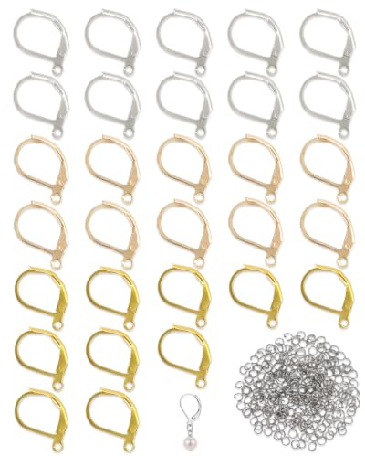 YIPFEN 30 Pezzi Ganci per Orecchini Placcati in Argento 925 con Chiusura a Leva, Ganci Francesi Intercambiabili Pendenti con 100 Anelli Aperti (16x10x1 mm)