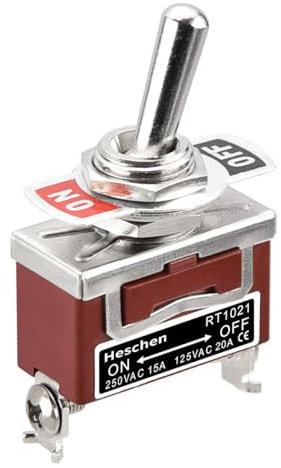 Heschen interruttore a levetta in metallo, RT1021, SPST, mantenuto ON/OFF, 2 posizioni, 15A 250VAC, CE