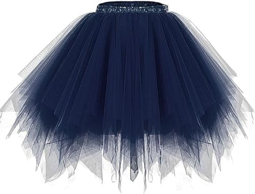DRESSTELLS Karneval Kostüm Tüllrock Tütü Rock Fasching Cosplay Blau Röcke Kurz 80er Party Unterrock Ballett Tanzkleid Petticoat Navy XL