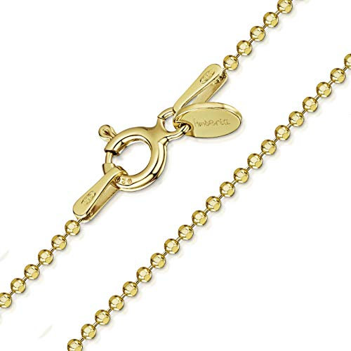 Amberta 925 Sterlingsilber Vergoldet 18K Damen-Halskette - Diamantierte Kugelkette - 1.2 mm Breite - Verschiedene Längen: 40 45 50 55 60 cm (70cm)
