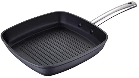 MasterPro Foodies | Grillpfanne 28 X 28 cm | Aus Geschmiedetem Aluminium | Optimale Wärmespeicherung | Ergonomischer Griff | Küchenutensilien | Geeignet für Alle Herdarten