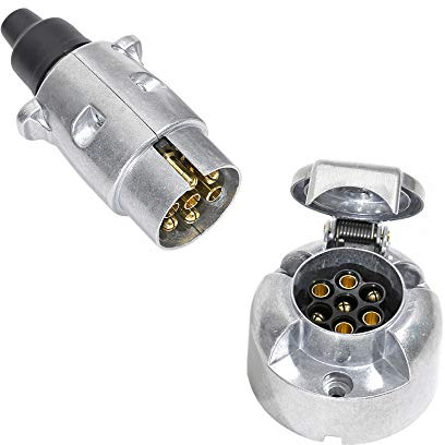 TAEUYYM Prise Remorque 7 Broches Prise Remorque 7 Broches, Étanche Métal 12V Prise Attelage Camion RV Voiture (Alliage d'aluminium)