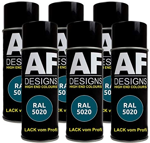 Alex Flittner Designs 6x RAL Lackspray Autolack Buntlack Spraydose RAL5020 OZEANBLAU seidenmatt