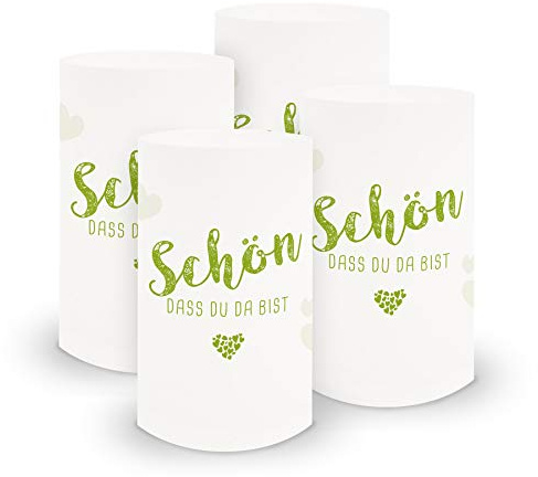 itenga 6x Windlicht Tischlicht aus Folie I Schön dass du da bist I 10,0 x 21,0 cm I ideal als Tischdeko für jede Feierlichkeit I geeignet für Teelichter oder LED-Kerzen (Hellgrün)