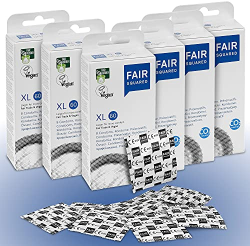 FAIR SQUARED XL Kondome 48 Box 60 mm – Vegan Kondome 48er aus fair gehandeltem Naturkautschuk – Kondom gefühlsecht hauchzart condoms