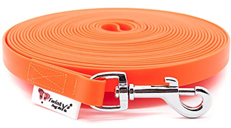 Twinkys Dog Style Hundeleine Schleppleine Wasserabweisend 13 mm breit für Hunde MIT Handschlaufe 7,5 Meter Neon Orange Made IN Germany