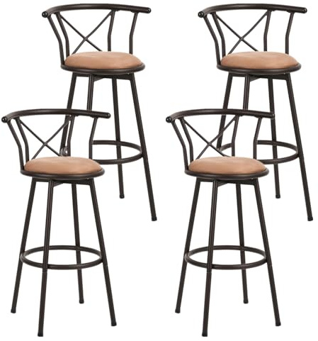 Meuble Cosy Lot de 4 Tabourets de Bar Chaises Vintage pivotant sur 360° avec Dossier et Repose-Pieds Siège de 75,5 cm de Haut Style Industriel Marron 40x56,5x99,5cm Hailey 29 4PCS