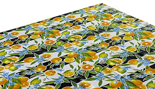 First Choice Vinyls Alux Seville Oranges Oilcloth Tablecloth for Patios, Picnic and Kitchen Tables - Black - Plastic Vinyl - Mantel de Plastic (55x70in Rectangle)