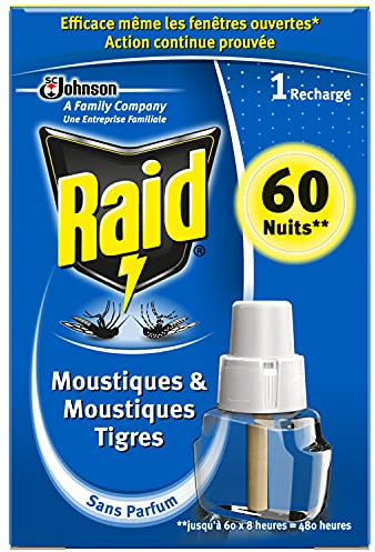 RAID RECHARGE LIQUIDE POUR DIFFUSEUR ÉLECTRIQUE, 60 NUITS, 1 RECHARGE 36,2 ML