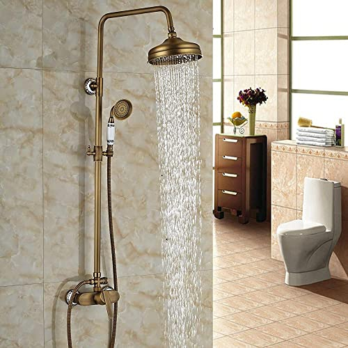Duschsäule im Retro-Stil aus gealtertem Messing, Set mit Misch für die Badewanne