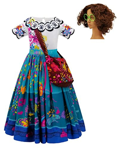 Lito Angels Deguisement Robe pour Enfant Fille avec Sac, Lunettes Verte at Perruque Taille 8-9 ans (étiquette en tissu 150)