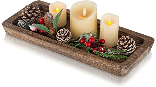 Romadedi Wooden Decorative Tray Candle Holder - Wood Long Narrow Tray Home Decor Small Rustic Centerpieces Trays for Coffee Table Dining Room Kitchen