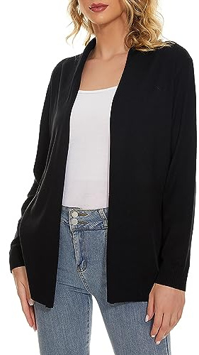 Satuun Cardigan leggero casual aperto davanti da donna manica lunga traspirante morbido drappo spolverino, Nero-1, S
