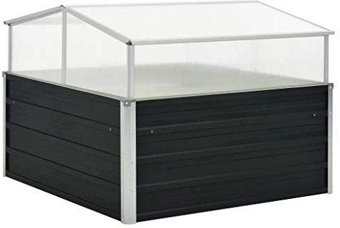 WIFESE Jardinière Surélevée avec Toit Anthracite 100x100x77 cm Acier Galvanisé Serre de Jardin Carré Lit Surélevé de Jardin Terrasse Exterieur Patio Pot de Jardinière Bacs à Fleurs Plantes Légumes