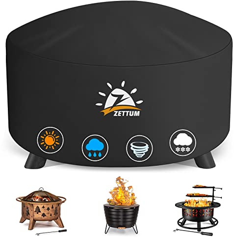 Zettum Schutzhülle für Feuerschale 110 cm, Feuerstelle Abdeckung 600D Oxford Cloth PU Beschichtung Heavy Duty & Wasserdicht Feuerschale Abdeckung (Ø111 x 61cm)
