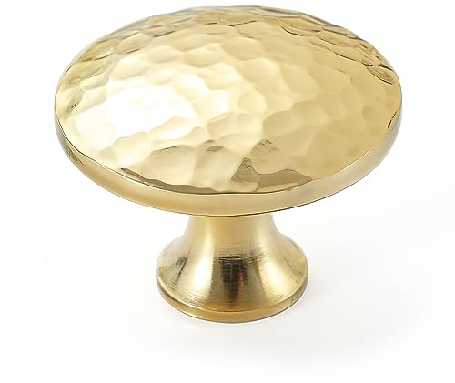 KOPPALIVE Schubladenknöpfe aus massivem Messing, gehämmert, goldfarben, runde Kommode, Schubladengriffe und Griffe, moderne Möbelbeschläge, Durchmesser 3,8 cm, 10 Stück
