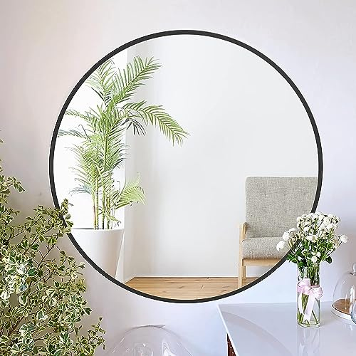 ZENIDA Spiegel Rund, 80x80 cm Wandspiegel Rund mit hochwertigen Schwarz Metallrahmen, Moderner Design großer Spiegel, für Diele, Badezimmer, Wohnzimmer und Mehr