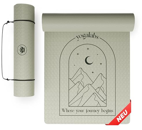 YOGALABS® Premium Yoga-Matte ECO TPE 185x60x0,6cm Grün - Yogamatte, Gymnastikmatte, Sportmatte rutschfest, nachhaltig, schadstofffrei - Fitness-Matte & Pilates-Matte groß für Zuhause antirutsch