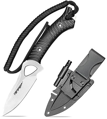 TONIFE Explorer Feststehendes Messer mit Scheide 8Cr14MoV Klinge Multifunktionales Überlebensmesser, Glasfaserverstärkter Nylongriff für Outdoor EDC Messer (Schwarz+Satin)