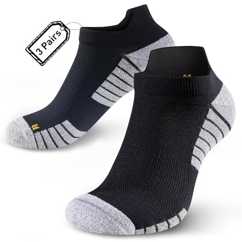 HUEGLO 3Paar Plantarfasziitis Socken Kompressionssocken Damen Herren Sport | Unterstützen Wandersocken kompressionssocken Laufsocken Sportsocken Rutschfeste Anti Schweiß Socken 34-37, Grau Weiß Schwarz