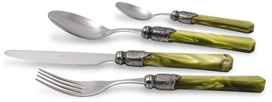 Rivadossi Sandro 2224A06 Besteck-Set für 6 Personen, 24-teilig - Vittoria-100% Made in Italy, Handwerkskunst und Design, Edelstahl 18/10, Grün