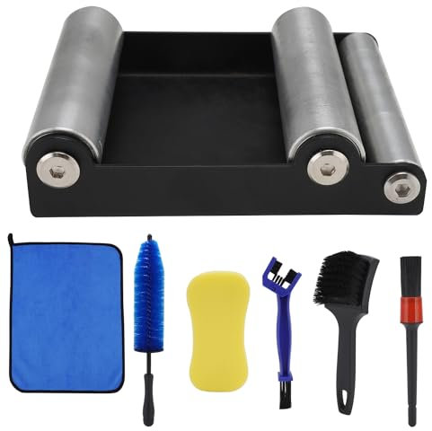 Runfarr Cavalletto Pulizia Catena Moto,Supporto Ruote Moto + Kit di Spazzole Pulizia Moto 6 Pezzi per la Maggior Parte delle Bici da Strada