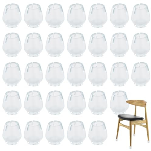 32 Pcs Transparent Chair Leg Protectors with Non-Slip Floor Protection Caps for Furniture, Stool and Hardwood (12-16mm)
