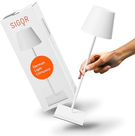 SIGOR Nuindie 2.0 LED Akku-Tischlampe, schneeweiss | Dimmbar • Indoor & Outdoor • IP54 • 38 cm • USB-C • 12 h Leuchtdauer