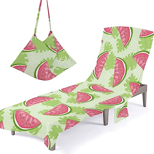 MYIESAXL Sonnenliege-Strandtuch mit Taschen, Wassermelonen-Frucht-Druck, 3D-Sommer-Strandstuhl-Abdeckung, Chaiselongue-Handtuch-Abdeckung, Sonnenliegen-Handtücher für Urlaub, Garten, Außenpool