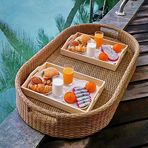 GYQSSD Rattan Woven Floating Food and Drink Holder with Handles, Swimming Pool Floating Tray Table, for Outdoor Summer Swimming Beach Pool Party,Apricot