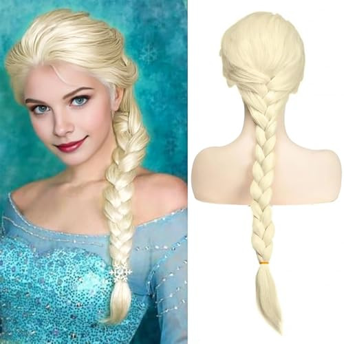 PORSMEER Elsa Prinzessin Cosplay Perücke für Frauen, Blonde Zöpfe Geflochten Haare charmant volles Haar lange Ersatz synthetische Perücken für Halloween Kostüm Karneval