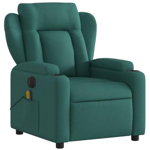 KOIECETA Massagesessel Sessel Elektrisch Relaxsessel mit Liegefunktion Vibrationsfunktion TV Sessel Fernsehsessel Liegesessel Ruhesessel für Wohnzimmer Dunkelgrün Stoff