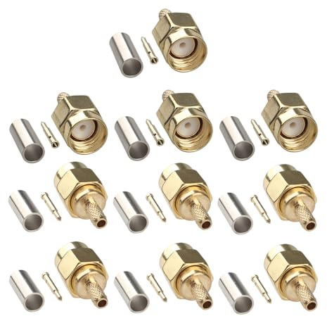 Futheda 10PCS SMA Crimp Set Löten RF Koaxial Stecker Gold plattiert Kupfer Stecker gerade Adapter Buchse Einbau Kompatibel mit RG174 RG316 RG188 RG188A LMR100 Jumper Kabel LTE WiFi WLAN 4G Antenne