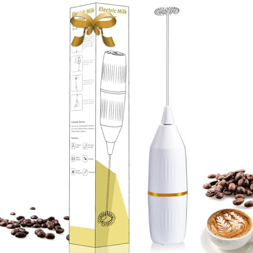 Mousseur à lait électrique multifonction | Design compact pour un rangement facile | Facile à nettoyer | Pour café, latte, matcha, milkshakes protéinés, œufs | Idée cadeau de cuisine (blanc)
