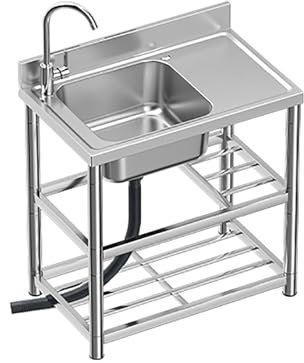 WLCNYL Gewerbliche Spüle für die Küche, freistehende Einzelspüle mit Abtropffläche und Wasserhahn, Ablageflächen mit Ablaufgarnitur, große Einzelspüle für den Arbeitsplatz, Außenküche oder Barspüle