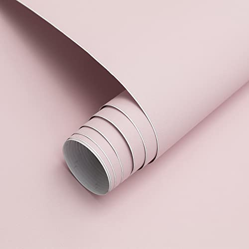 Timeet Self Adhesive Wallpaper Pink Matt Sticky Back Plastic Paper Light Pink 40x1000cm Peel and Stick Wallpaper for Girls Room Waterproof Stick on Wallpaper Vinyl Film Roll for Cabinet Wall