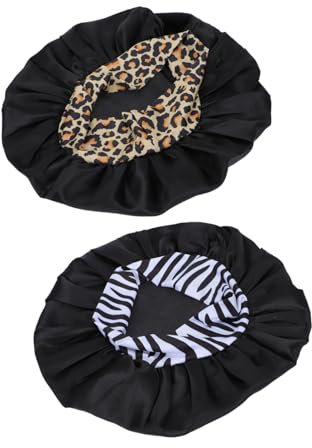 Beatifufu 2pcs Satin Bonnet for Hair Care Wide-Brimmed Sleeping Hat Elastic Band Comfortable and Stretchable Design for Hair Dreadlocks for Sleep and Bathing Black