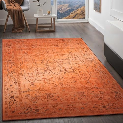 Taracarpet Teppich Kurzflorteppich, Wohnzimmerteppich, Orientteppich aus Polyester n Regenbogenfarben absolut Modern fürs Wohnzimmer Schlafzimmer Kinderzimmer orange 120x170 cm